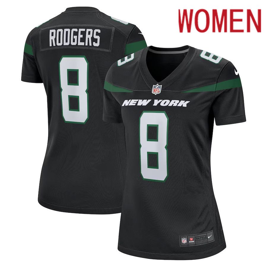 Women New York Jets 8 Aaron Rodgers Nike Black Game NFL Jersey